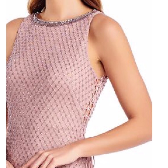 Adrianna papell Beaded mesh dress w/ lace up sides & adorned neck - Picture 4 of 4